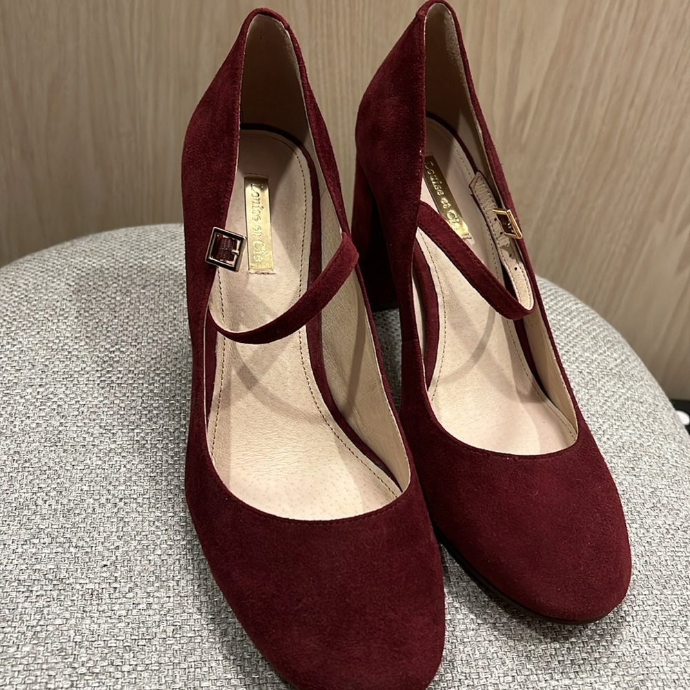 Louise et Cie burgundy/oxblood suede Mary Jane high heel block pumps size 9/39 - Picture 7 of 7